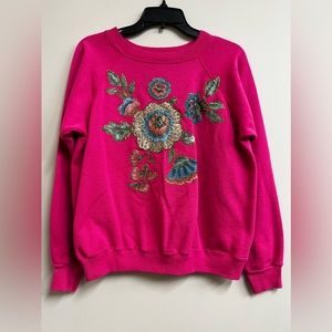 Vintage Hanes Her Way Hot Pink Floral Puffy Paint Pullover Crewneck
